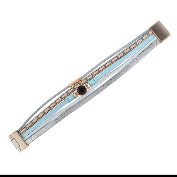 Multi-Line Faux Leather Magnetic Bracelet Pendant Beaded - Picture 5 of 7